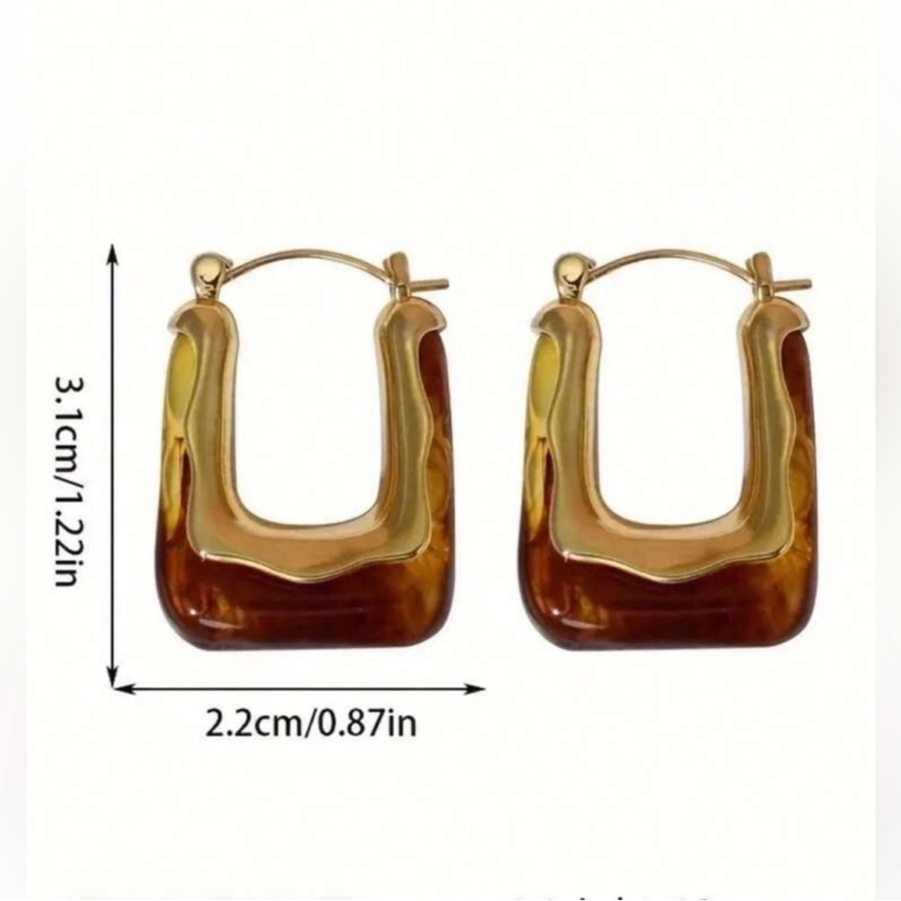 Minimalist Gold Brown Square Hoop Earrings - Picture 6 of 6